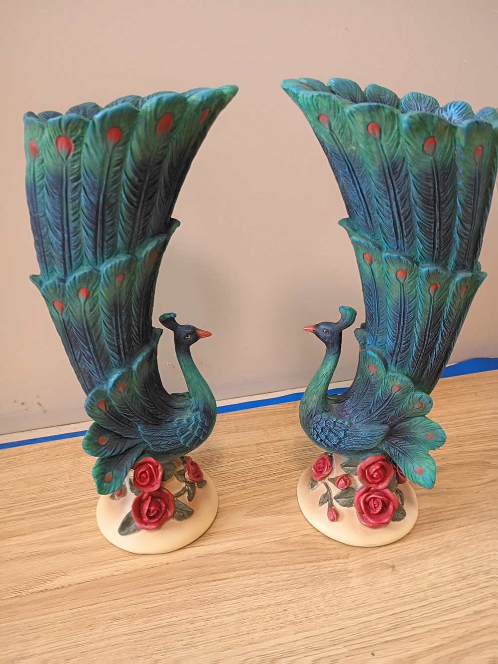 Peacock Figurine Vases in Teal and Green - Set of 2 By Touch Of Class